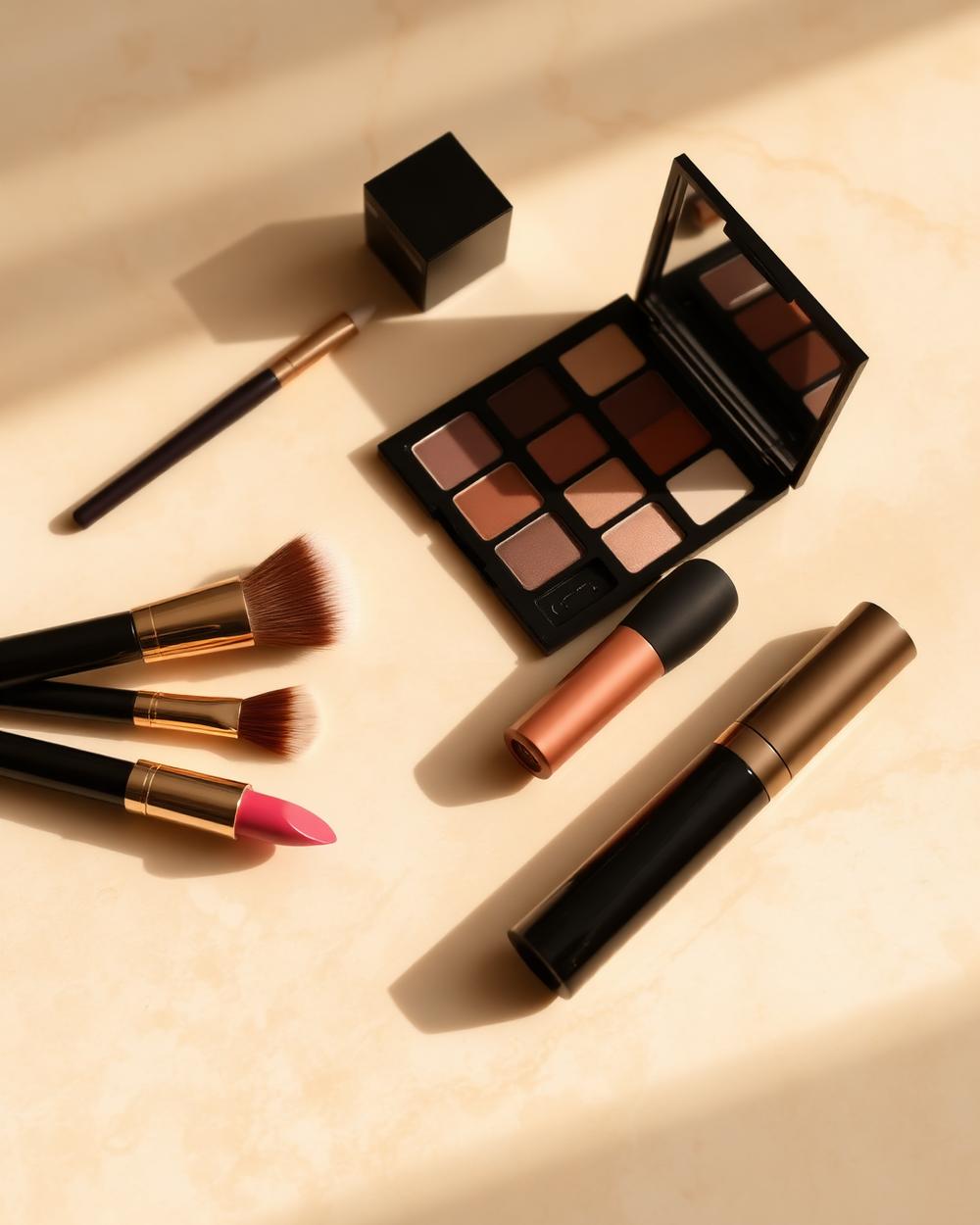 Produtos profissionais de maquiagem em tons neutros