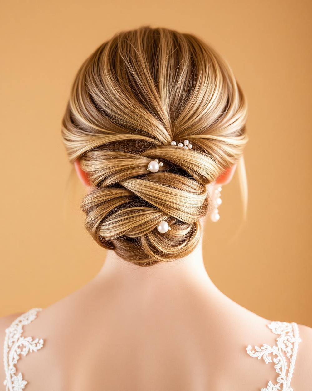 Penteado de noiva com detalhes em pérola